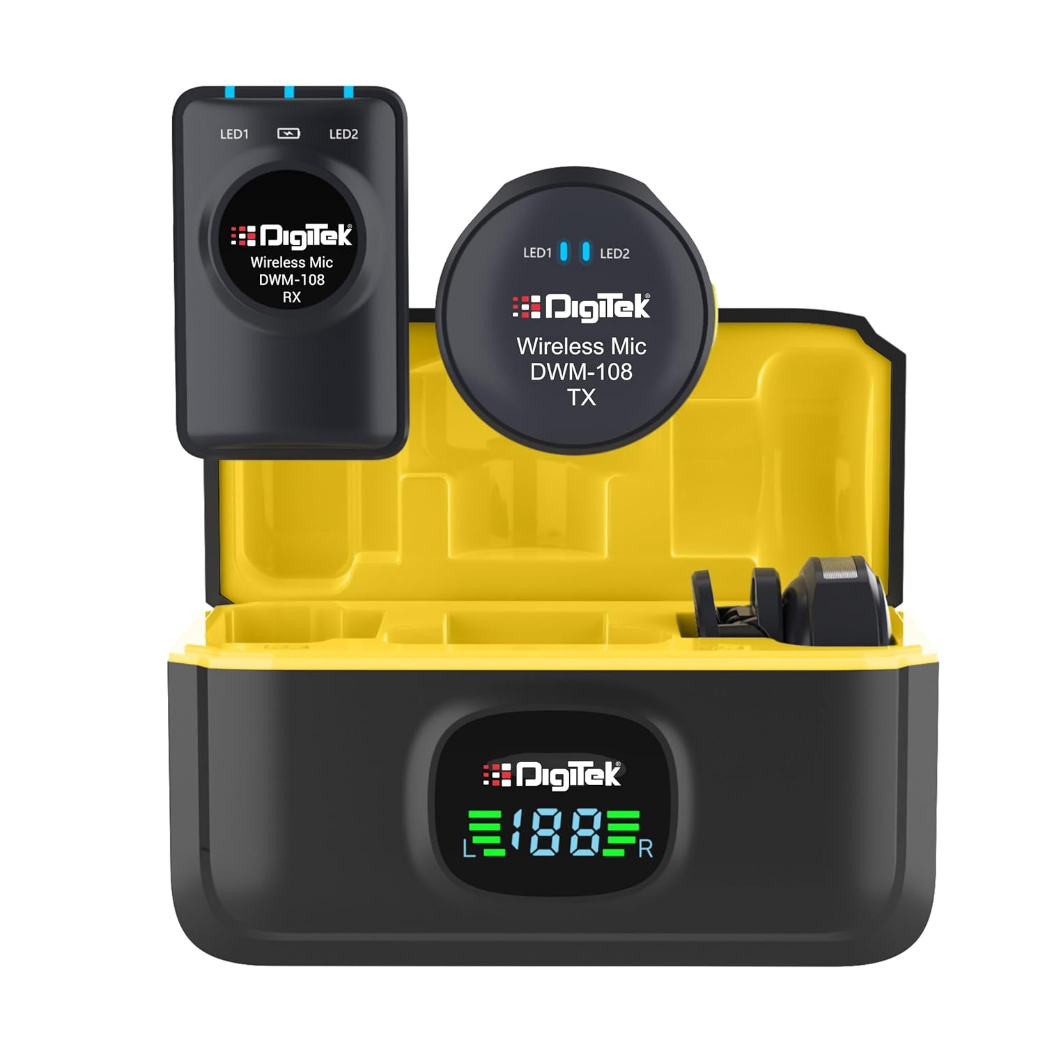 Digitek DWM-108 2-in-1 Wireless Microphone System, 360° Sound Capture, 50m Range, 10Hr Battery, Noise Cancellation, for DSLR, Android, iOS, Laptops, Perfect for Vlogging, Interviews & Video Shoots Digitek DWM-108 2-in-1 Wireless Microphone System, 360° Sound Capture, 50m Range, 10Hr Battery, Noise Cancellation, for DSLR, Android, iOS, Laptops, Perfect for Vlogging, Interviews & Video Shoots